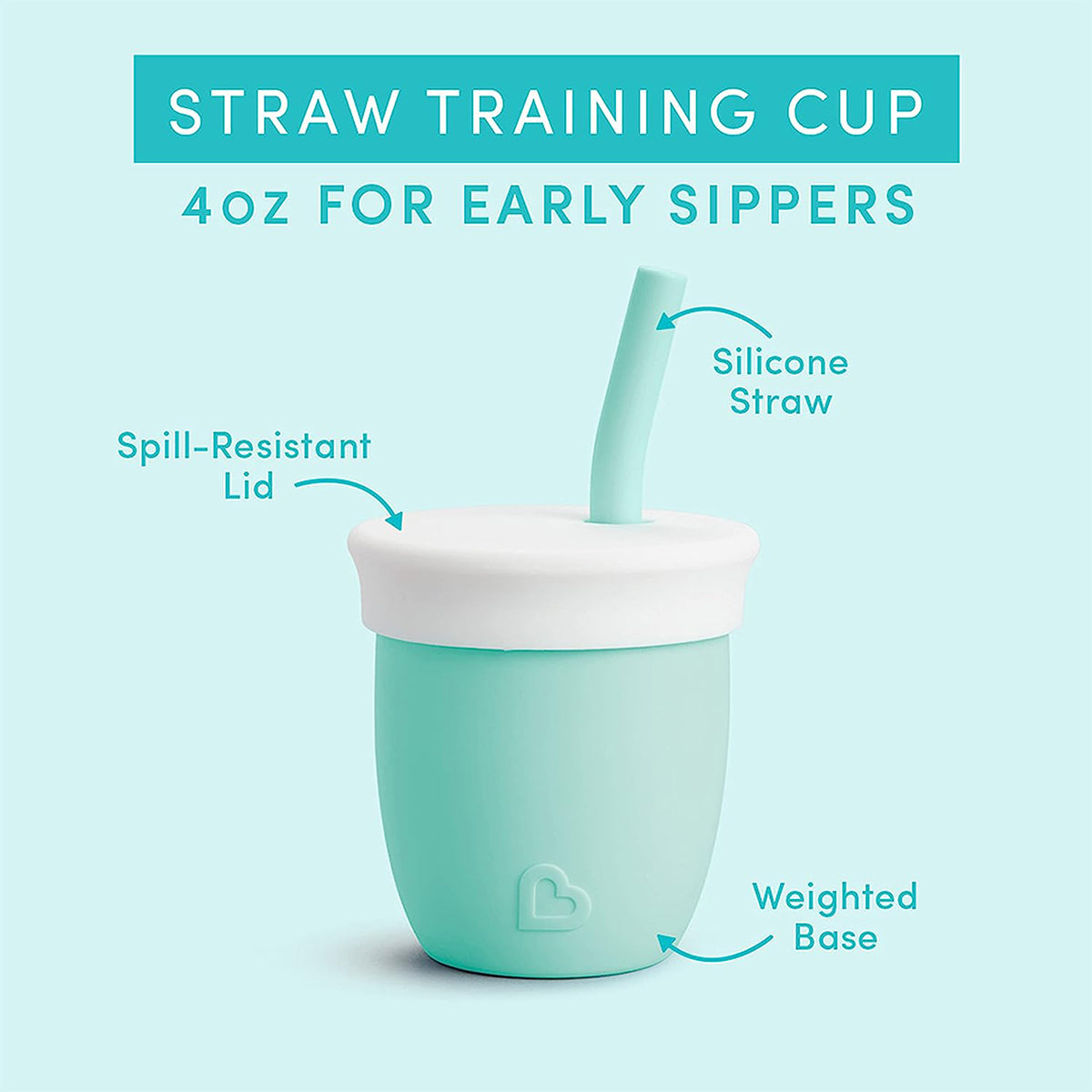 Munchkin C'est Silicone Training Cup with Straw, 4oz - Mint