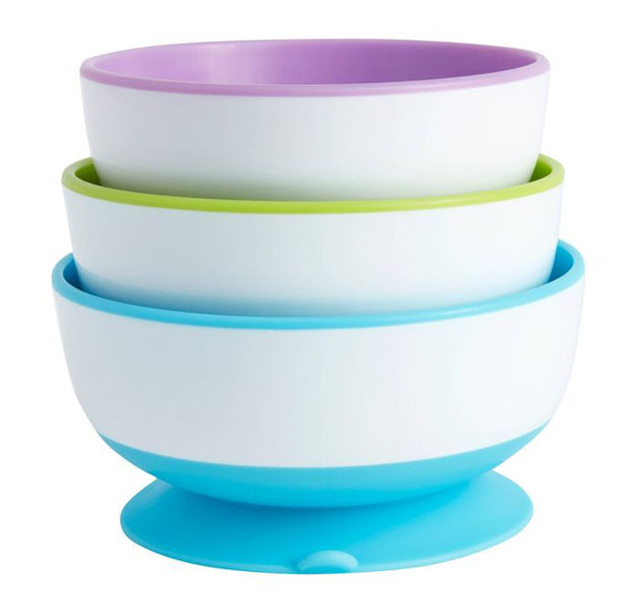 Munchkin Stay Put Suction Bowls, 3 Pack - Light Blue/Purple/Green