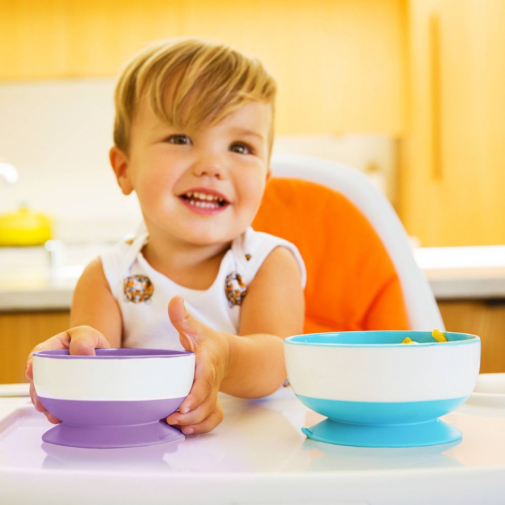 Munchkin Stay Put Suction Bowls, 3 Pack - Light Blue/Purple/Green