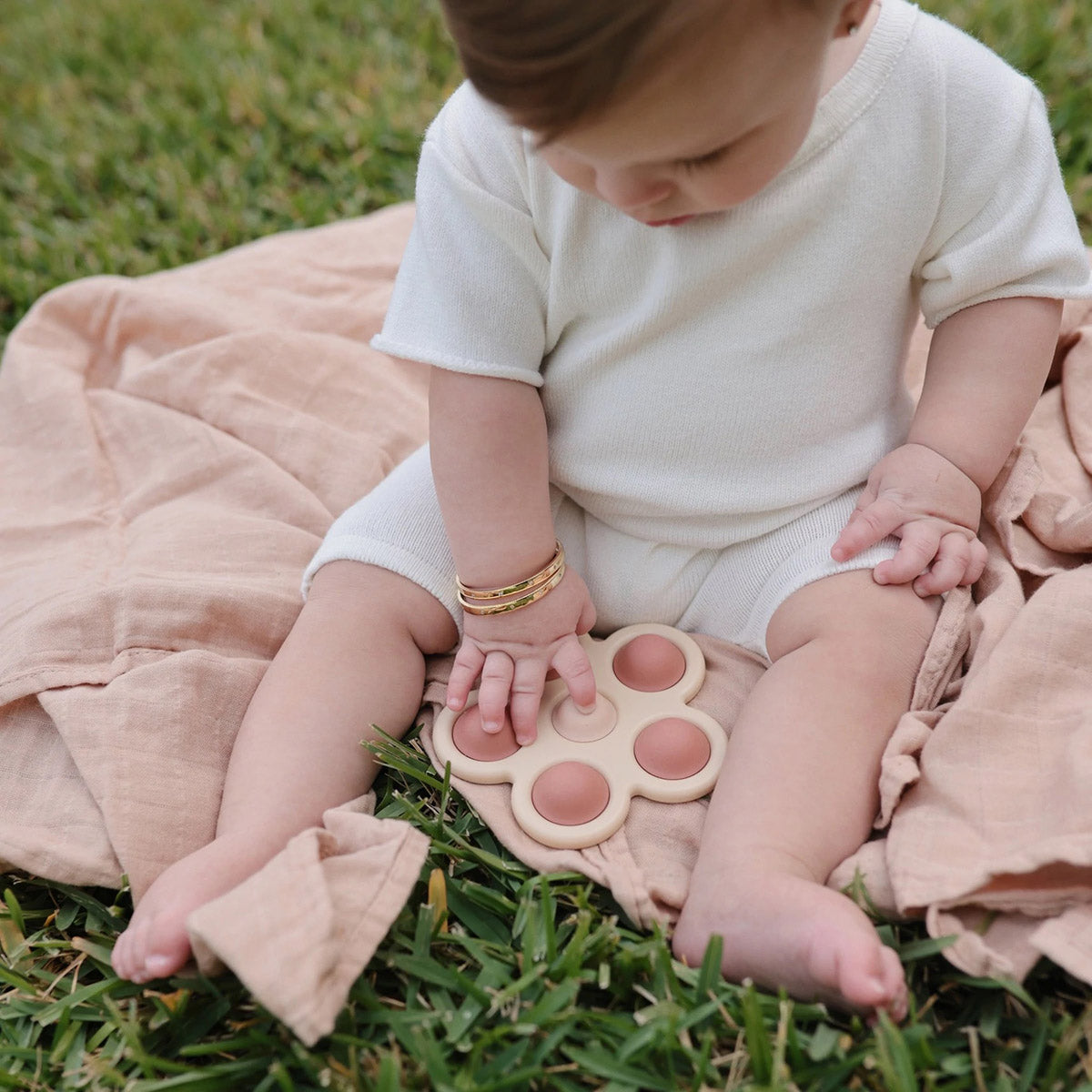 Mushie Flower Press Toy - Rose / Blush / Shifting Sand