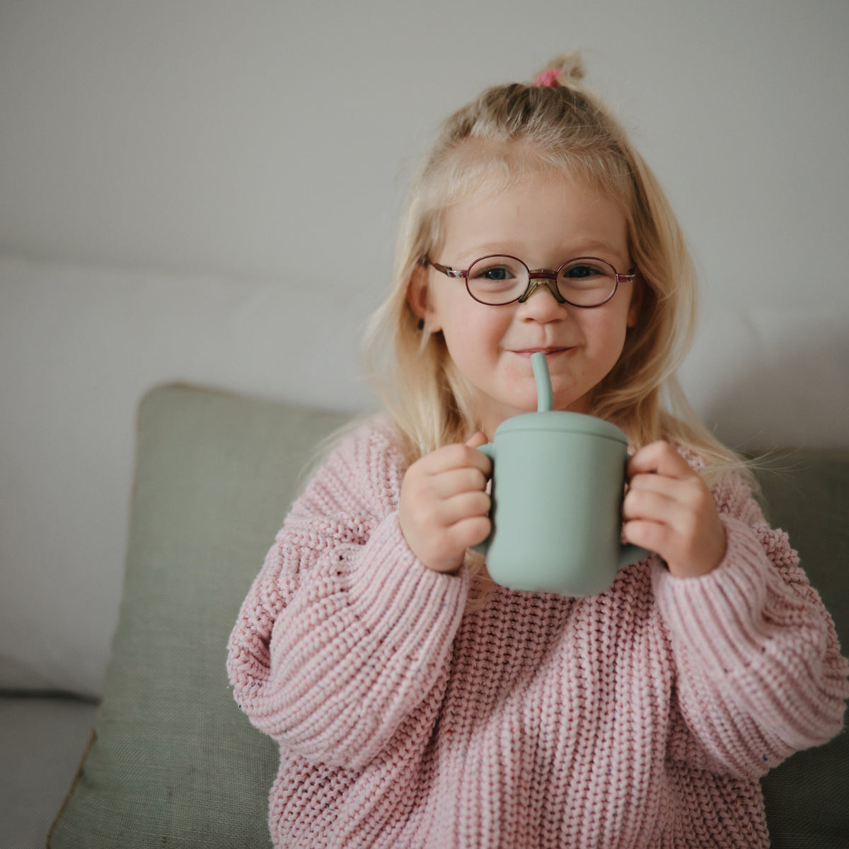 Mushie Silicone Training Cup + Straw - Cambridge Blue