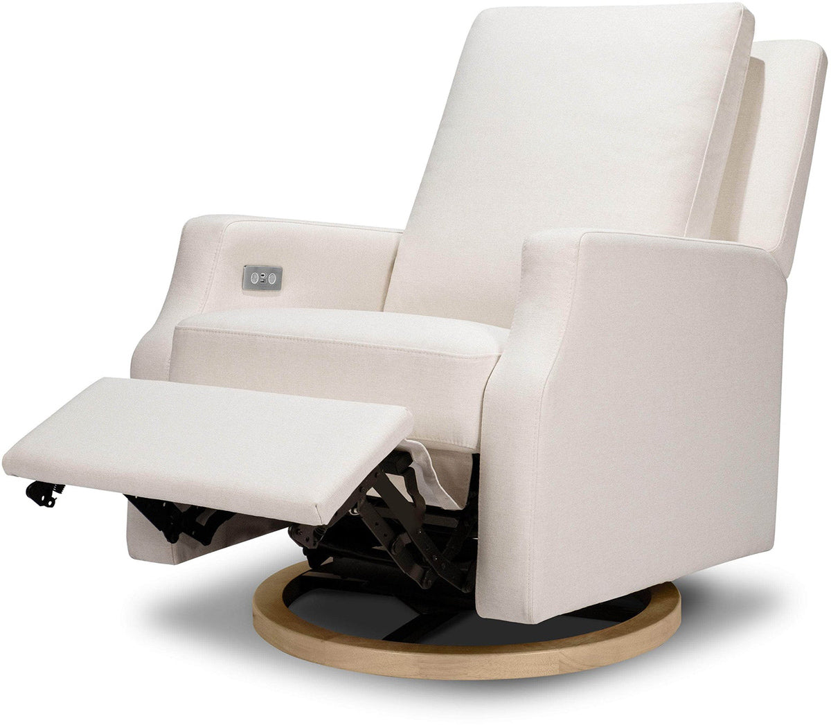 Namesake Crewe Electronic Swivel Glider Recliner w/ USB - Performance Cream Eco-Weave w/Light Wood Base