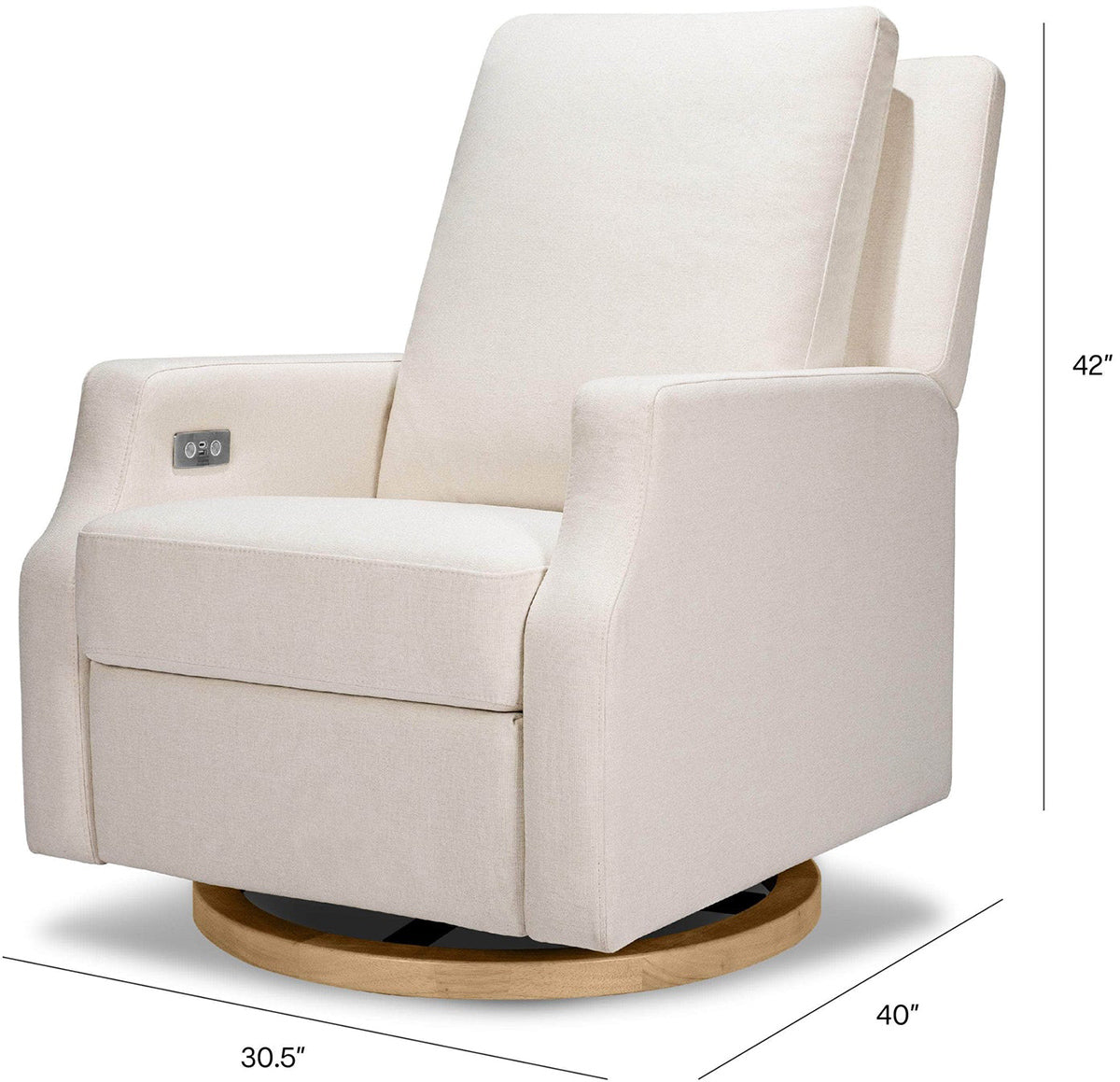 Namesake Crewe Electronic Swivel Glider Recliner w/ USB - Performance Cream Eco-Weave w/Light Wood Base