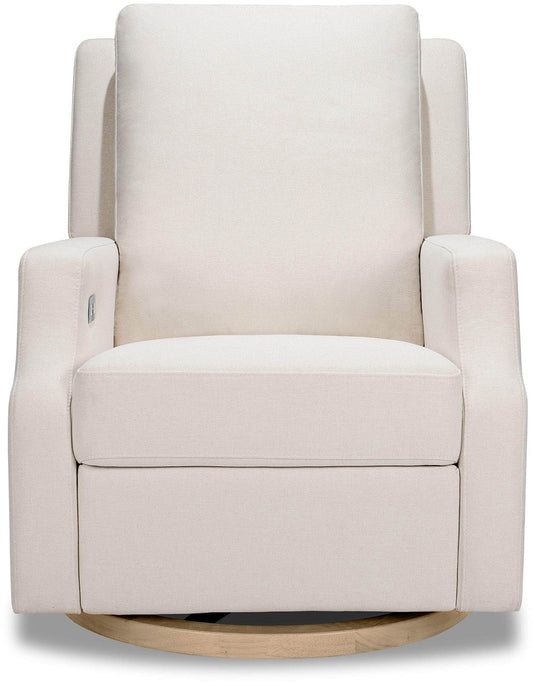 Namesake Crewe Electronic Swivel Glider Recliner w/ USB - Performance Cream Eco-Weave w/Light Wood Base