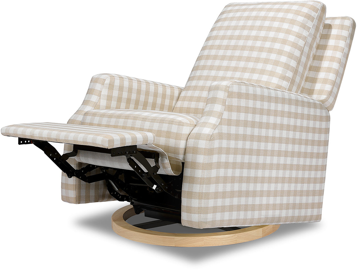 Namesake Crewe Swivel Glider Recliner - Tan Gingham w/Light Wood Base