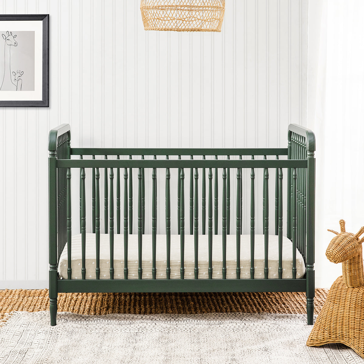 Namesake Liberty 3-in-1 Convertible Spindle Crib w/Toddler Bed Conversion Kit - Forest Green