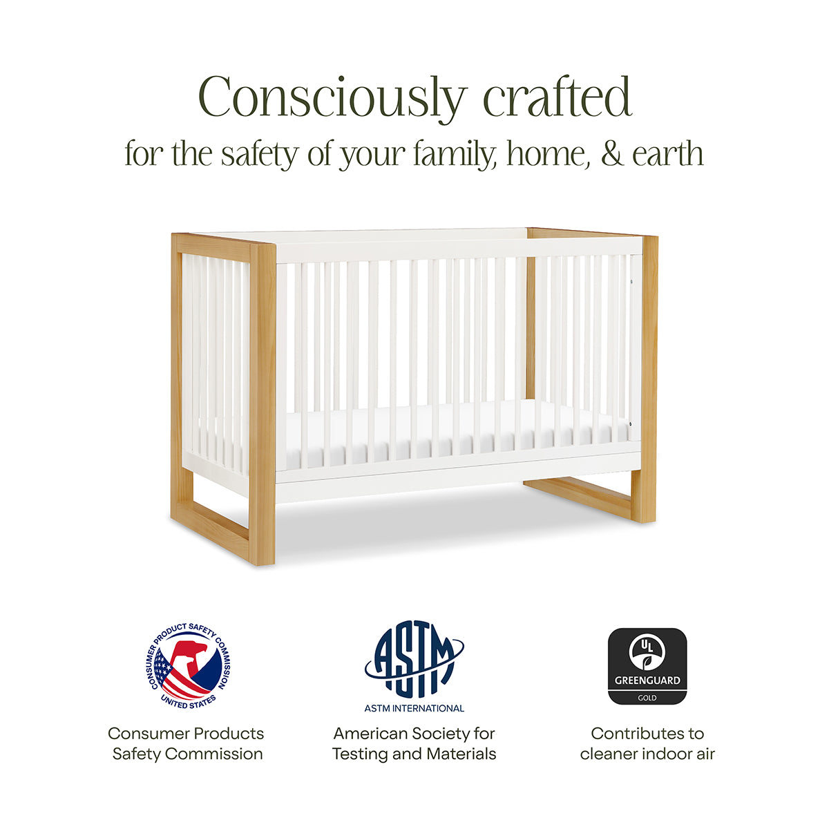 Namesake Nantucket 3-in-1 Convertible Crib w/Toddler Bed Conversion Kit - Warm White / Honey