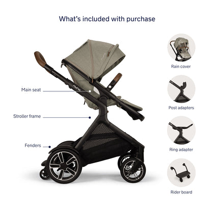 Nuna DEMI Next Double Stroller with Rider Board + PIPA RX Travel System Bundle - Granite