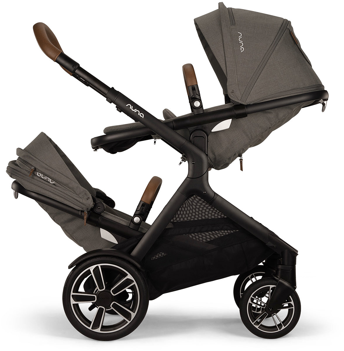 Nuna DEMI Next Twin Double Stroller with Rider Board + PIPA RX Travel System Bundle - Granite