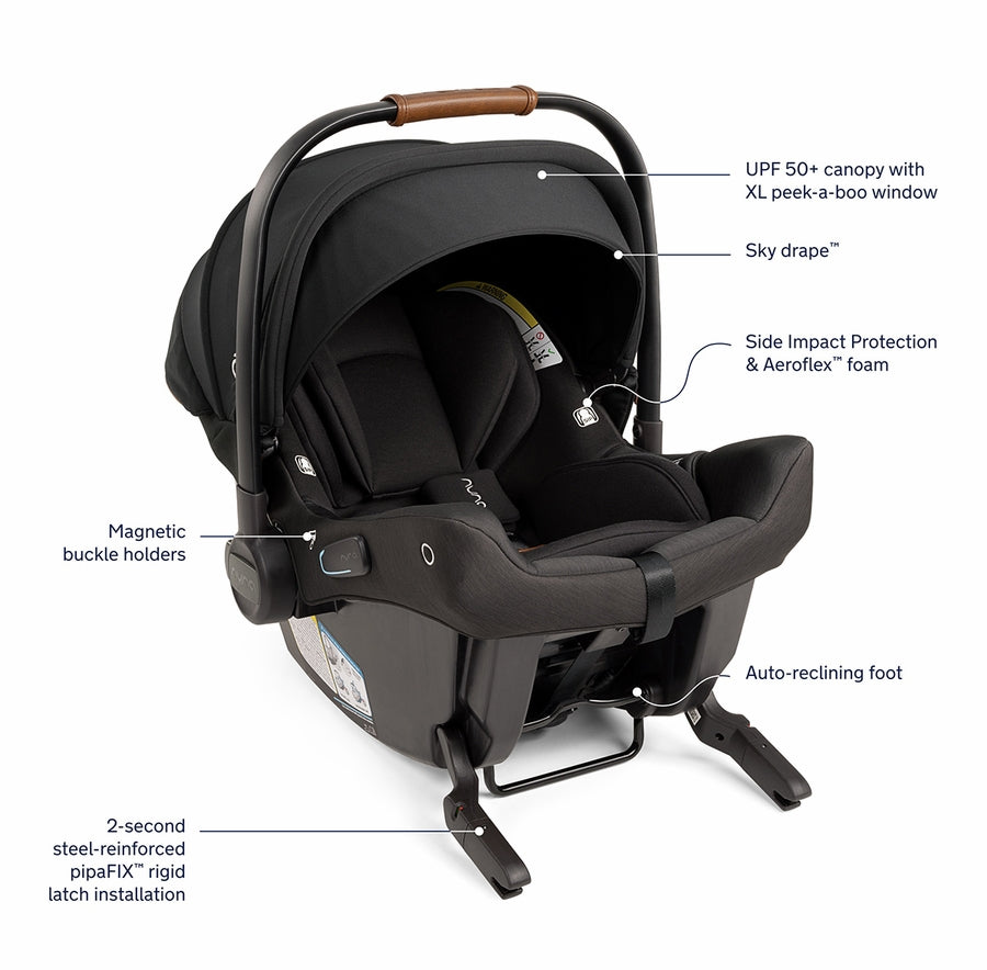 Nuna DEMI Next Double Stroller with Rider Board + PIPA urbn Travel System Bundle - Caviar