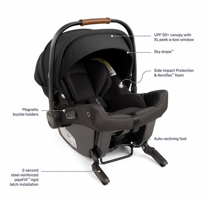 Nuna DEMI Next Double Stroller with Rider Board + PIPA urbn Travel System Bundle - Caviar