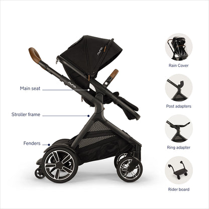 Nuna DEMI Next Stroller with Rider Board + DEMI Grow Bassinet with Stand Bundle - Caviar