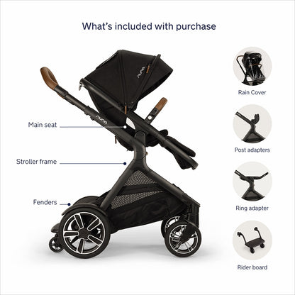 Nuna DEMI Next Stroller with Rider Board + DEMI Grow Bassinet with Stand + PIPA urbn Travel System Bundle - Caviar