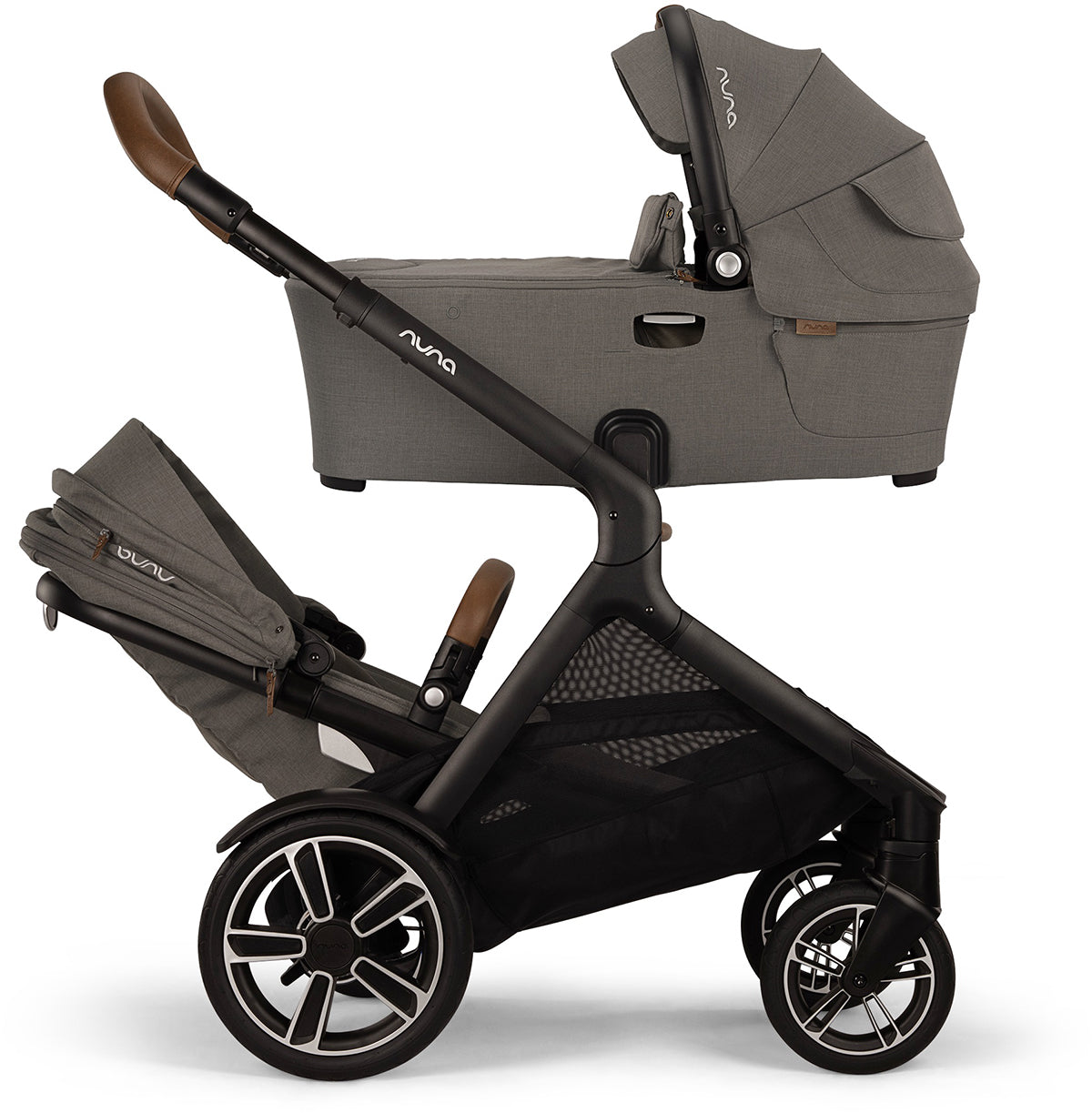 Nuna DEMI Next Stroller with Rider Board + DEMI Next Bassinet with Stand + PIPA RX Travel System Bundle - Granite