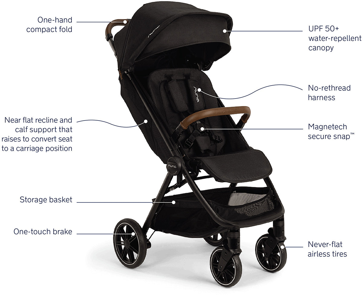 Nuna TRVL LX Self-Folding Compact Stroller - Caviar