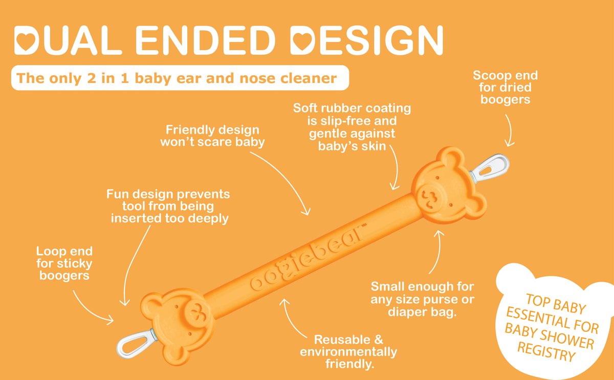 Oogiebear Infant Nose & Ear Cleaner Two Pack - Orange/Sea Foam with Case