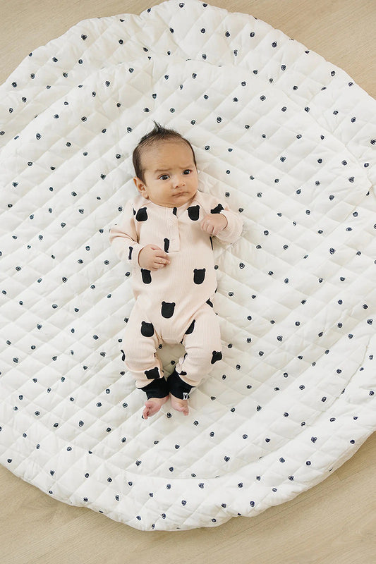 Poppyseed Play Extra Padded Round Play Mat - Black Squiggle Dot