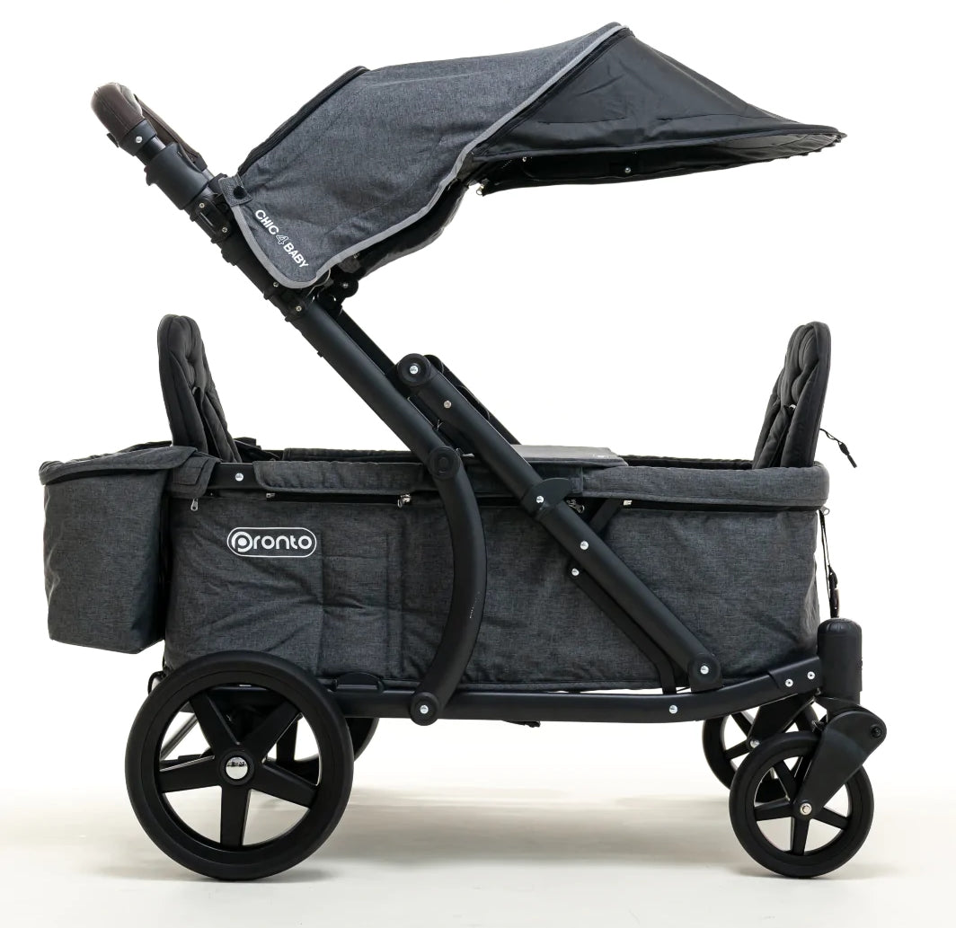 Pronto One (2 Seater) Stroller Wagon - Black Frame / Brown Melange