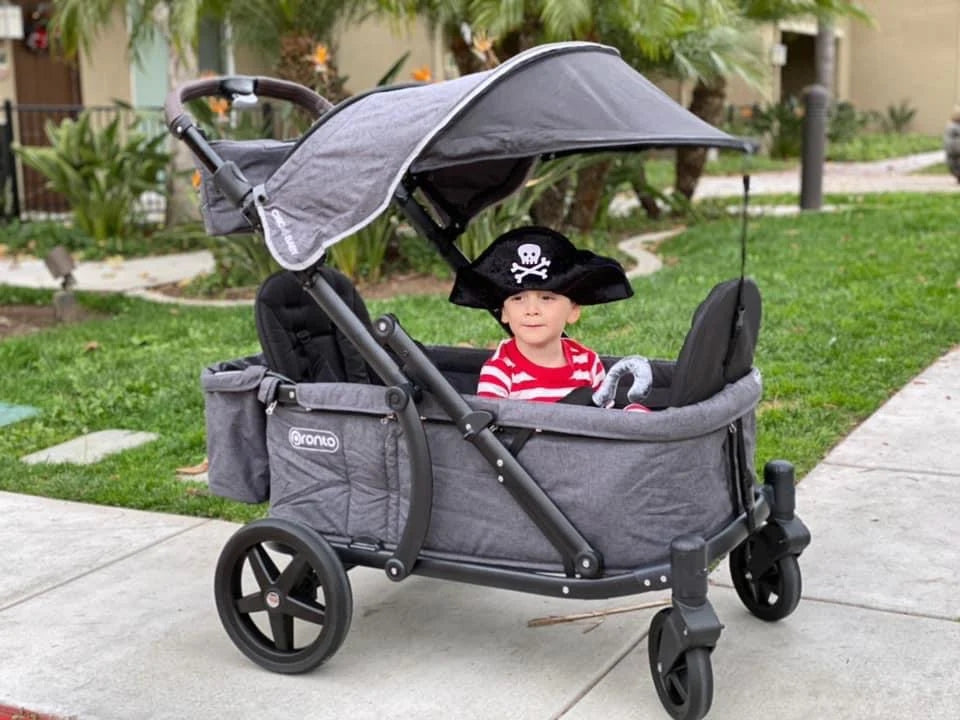 Pronto One (2 Seater) Stroller Wagon - Black Frame / Brown Melange