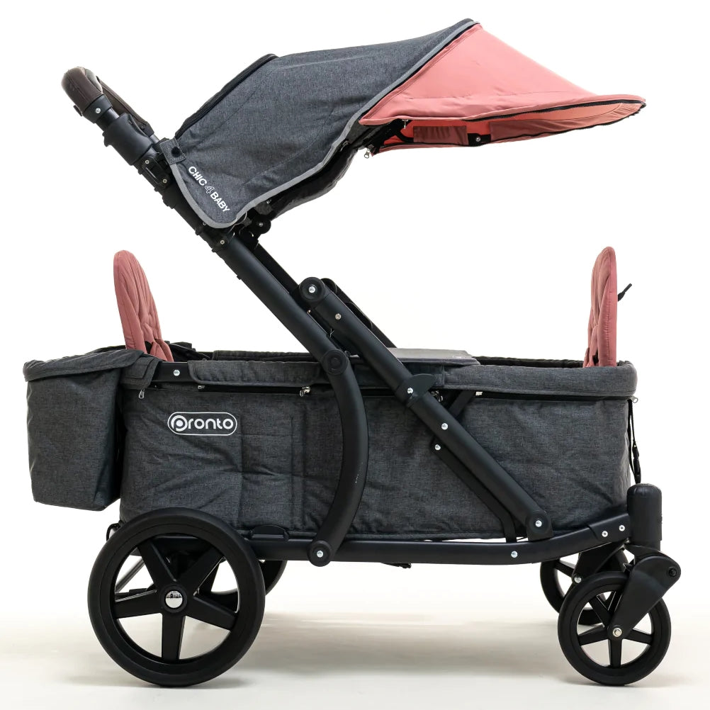 Pronto One (2 Seater) Stroller Wagon - Black Frame / Ginger Pink