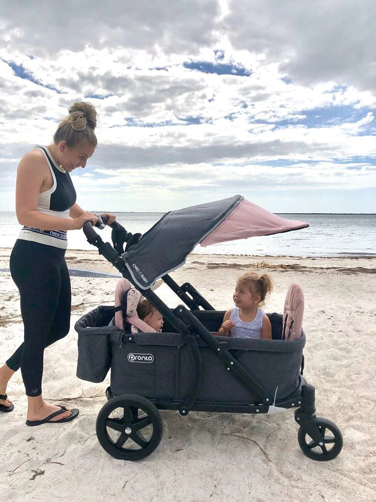 Pronto One (2 Seater) Stroller Wagon - Black Frame / Pink Melange