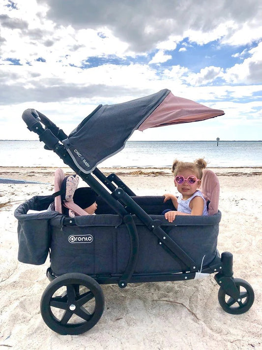 Pronto One (2 Seater) Stroller Wagon - Black Frame / Pink Melange