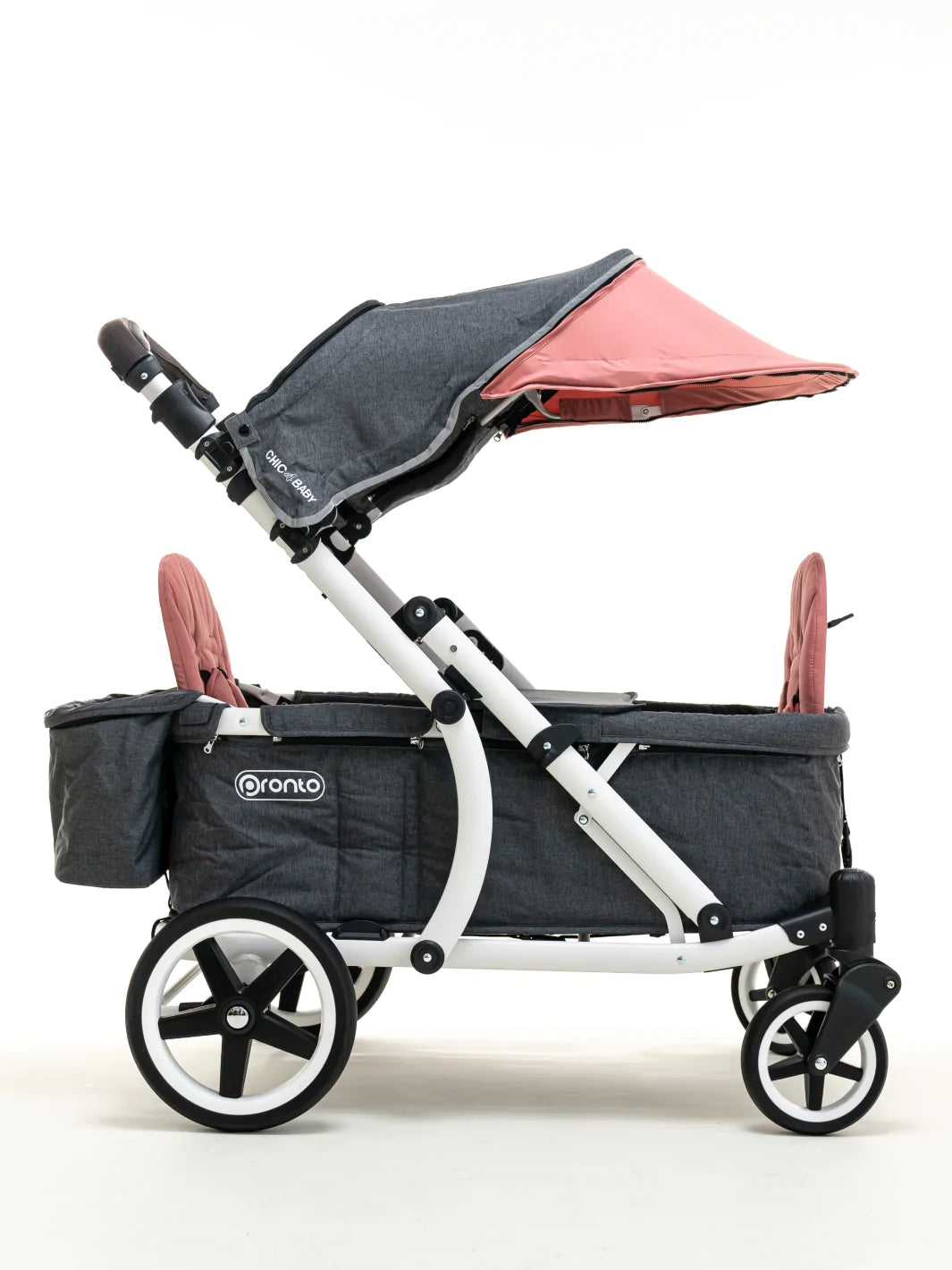 Pronto One (2 Seater) Stroller Wagon - White Frame / Ginger Pink