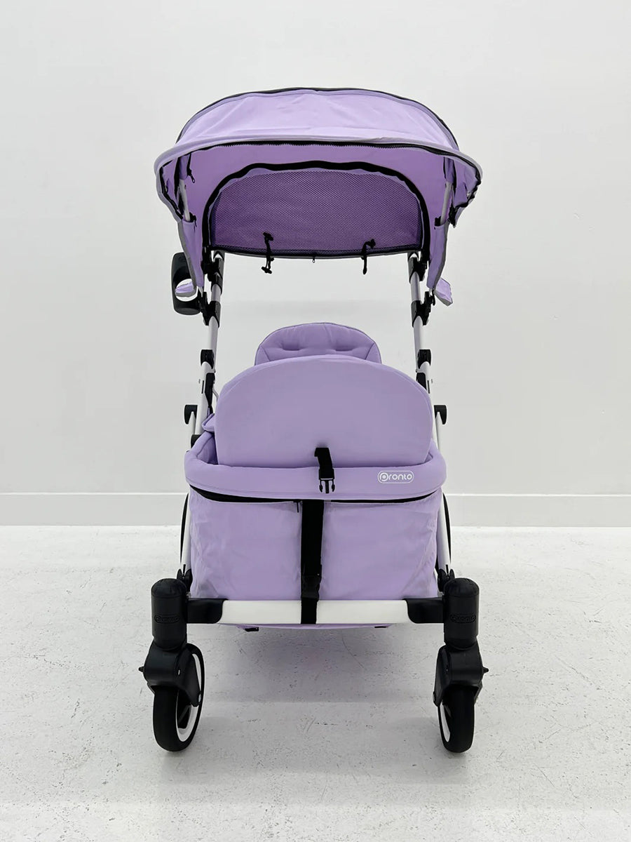 Pronto Squared (2 Seater) Stroller Wagon - White Frame / Soft Lavender