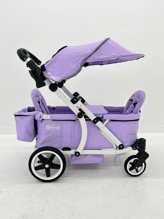 Pronto Squared (2 Seater) Stroller Wagon - White Frame / Soft Lavender