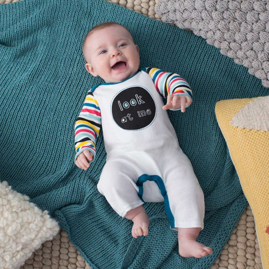 Skip Hop Baby Says Long Sleeve Romper, Look at Me - Stripes (3 Months)