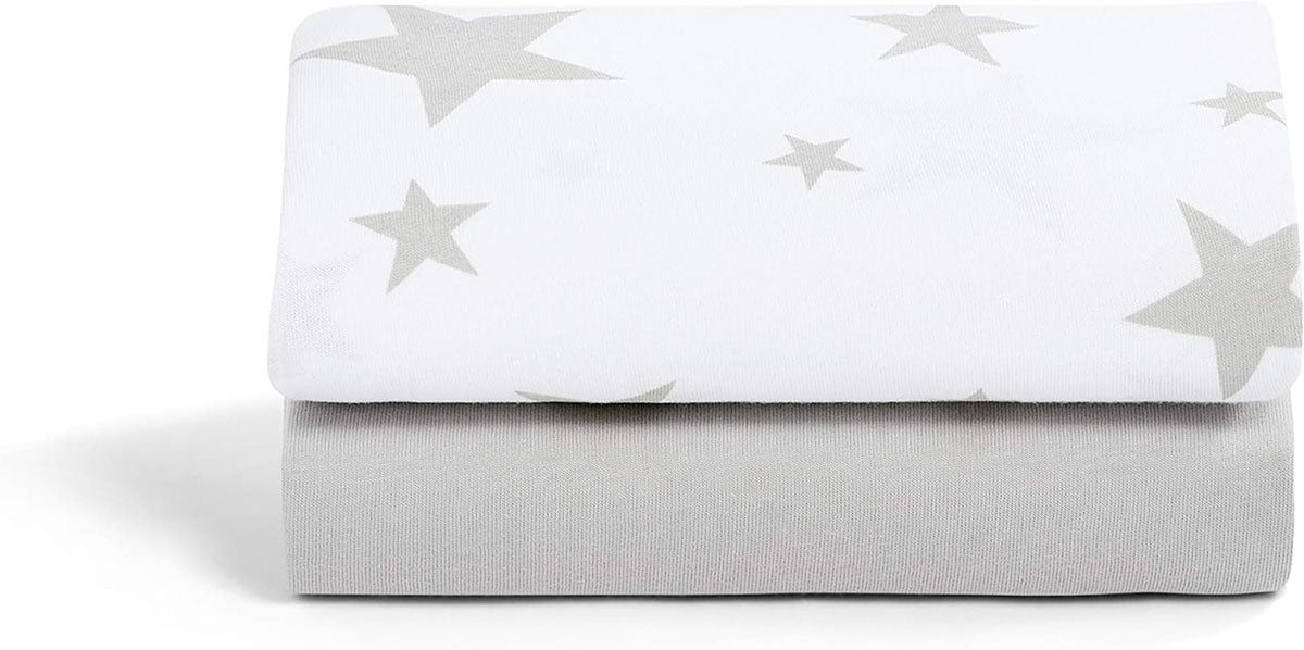 Snuz SnuzPod Crib Fitted Sheets, 2 Pack - Grey Star