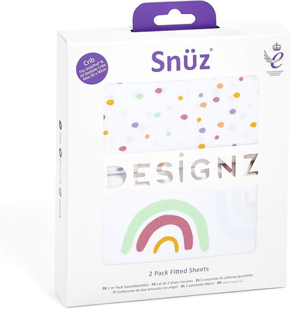 Snuz SnuzPod Crib Fitted Sheets, 2 Pack - Multi Rainbow