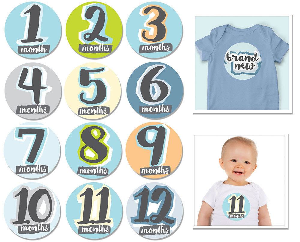 Sticky Bellies Hello, Baby Stickers - Newborn to 12 Months - Boy