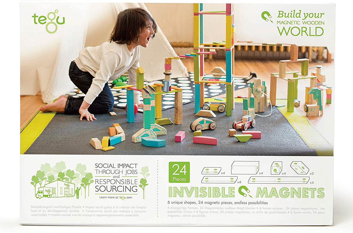 Tegu 24 Piece Magnetic Wooden Block Set - Blues