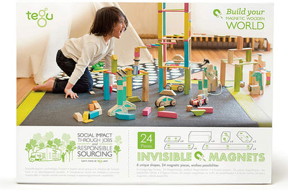 Tegu 24 Piece Magnetic Wooden Block Set - Blues