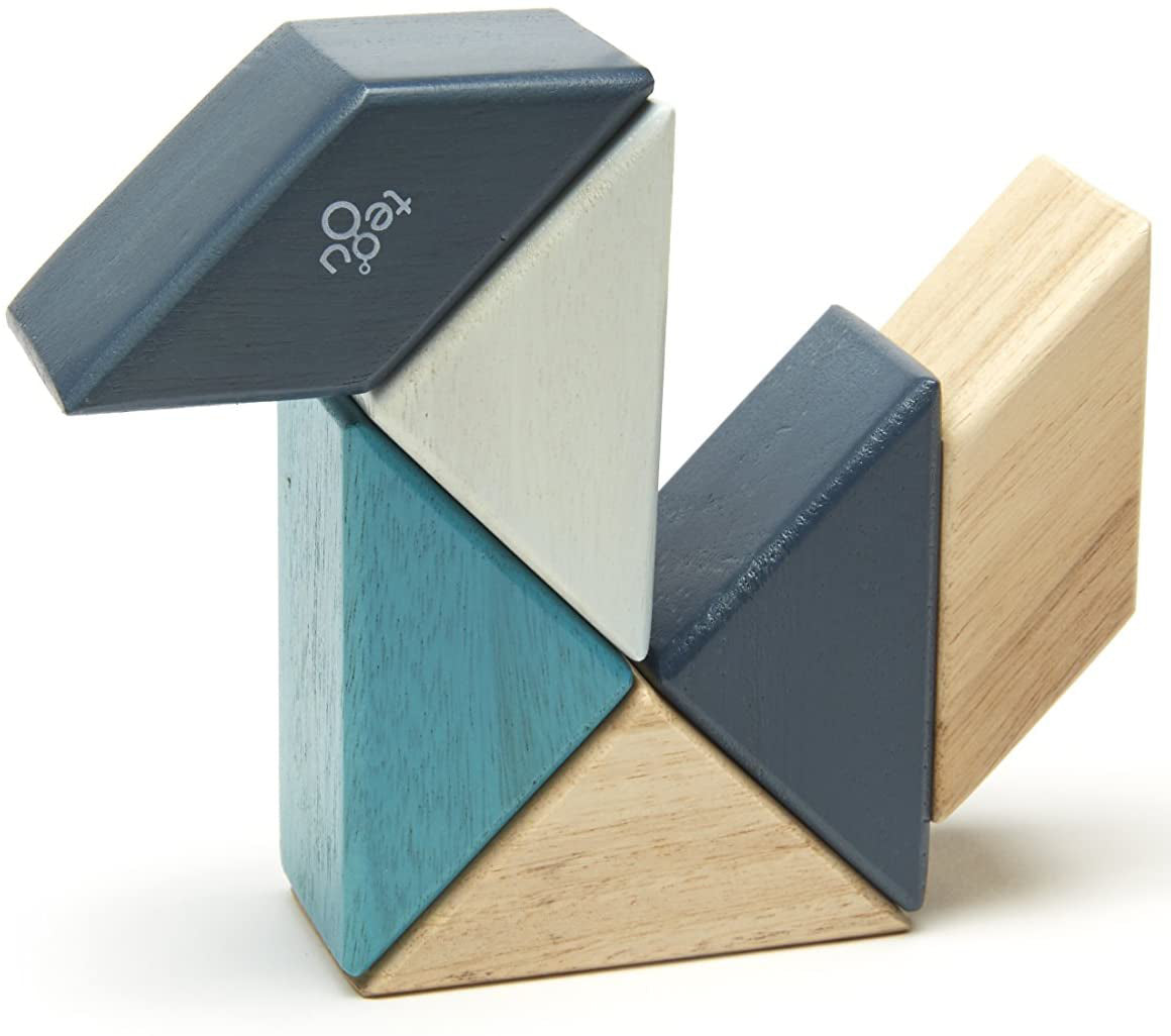 Tegu Pocket Pouch Prism 6 Piece Magnetic Blocks - Blues