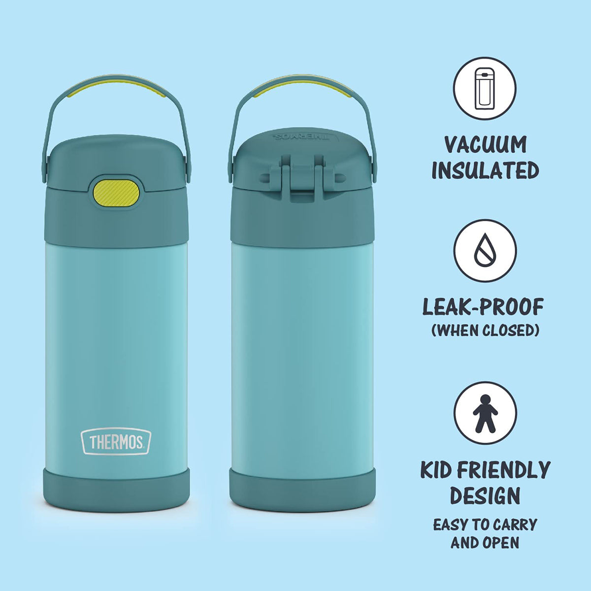 Thermos FUNtainer Vacuum Insulated Stainless Steel Straw Water Bottle, 12oz - Blue / Green