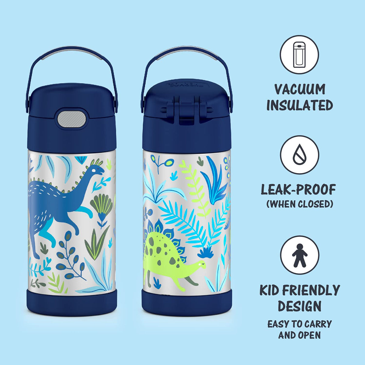 Thermos FUNtainer Vacuum Insulated Stainless Steel Straw Water Bottle, 12oz - Dinosaur Kingdom