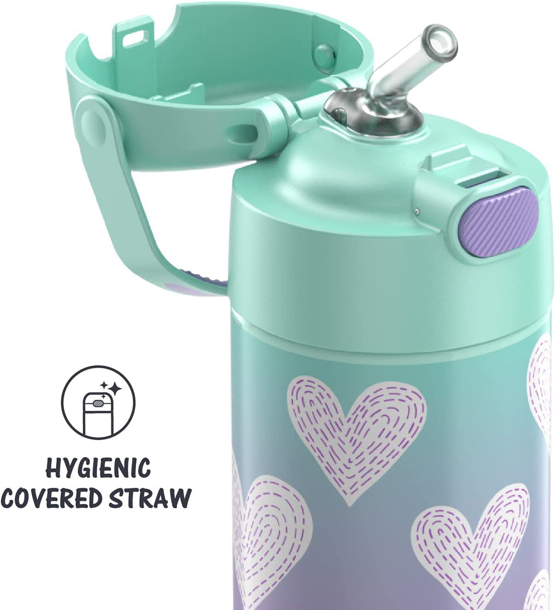 Thermos FUNtainer Vacuum Insulated Stainless Steel Straw Water Bottle, 12oz - Purple Hearts