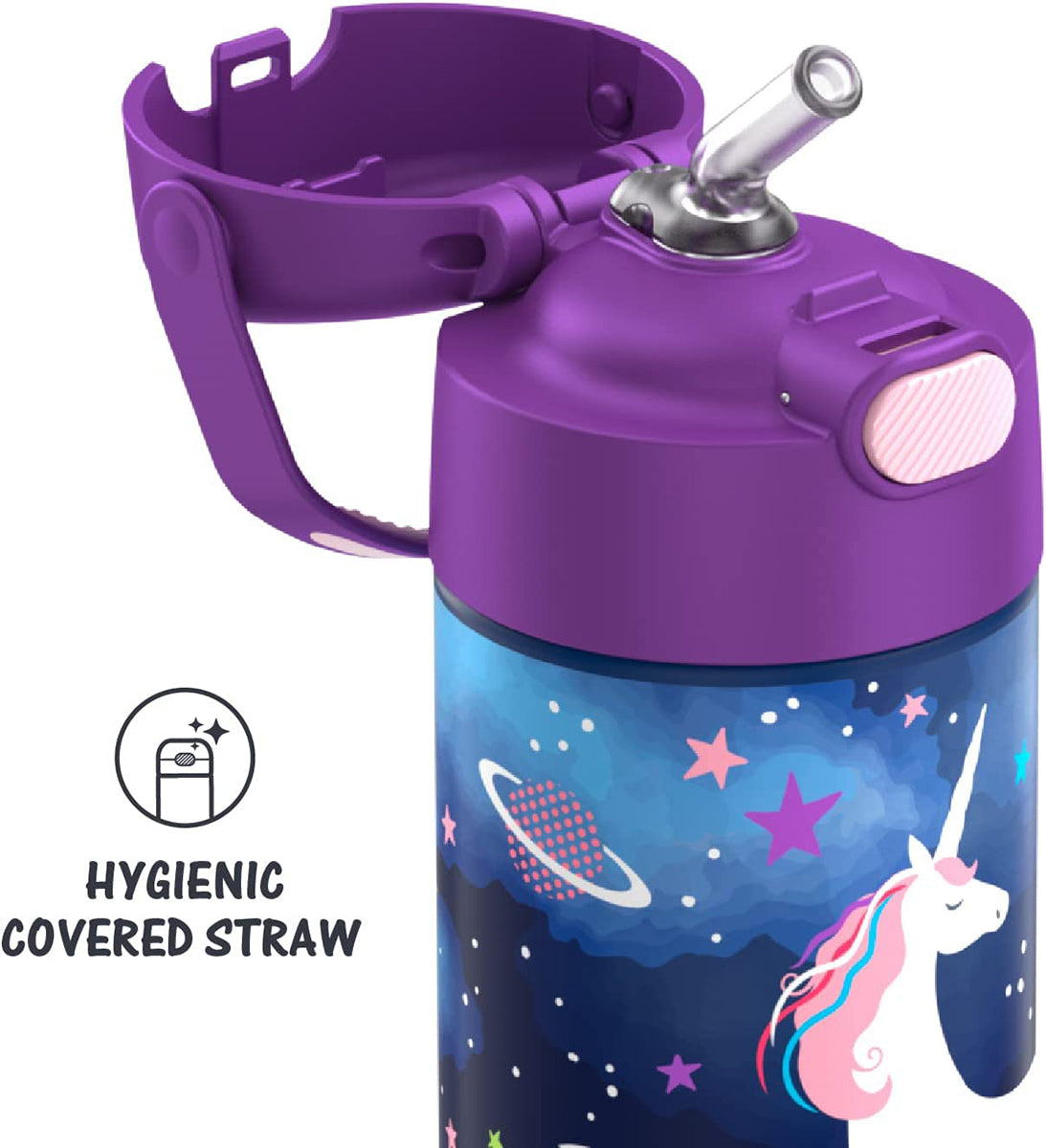 Thermos FUNtainer Vacuum Insulated Stainless Steel Straw Water Bottle, 12oz - Space Unicorn