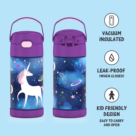 Thermos FUNtainer Vacuum Insulated Stainless Steel Straw Water Bottle, 12oz - Space Unicorn