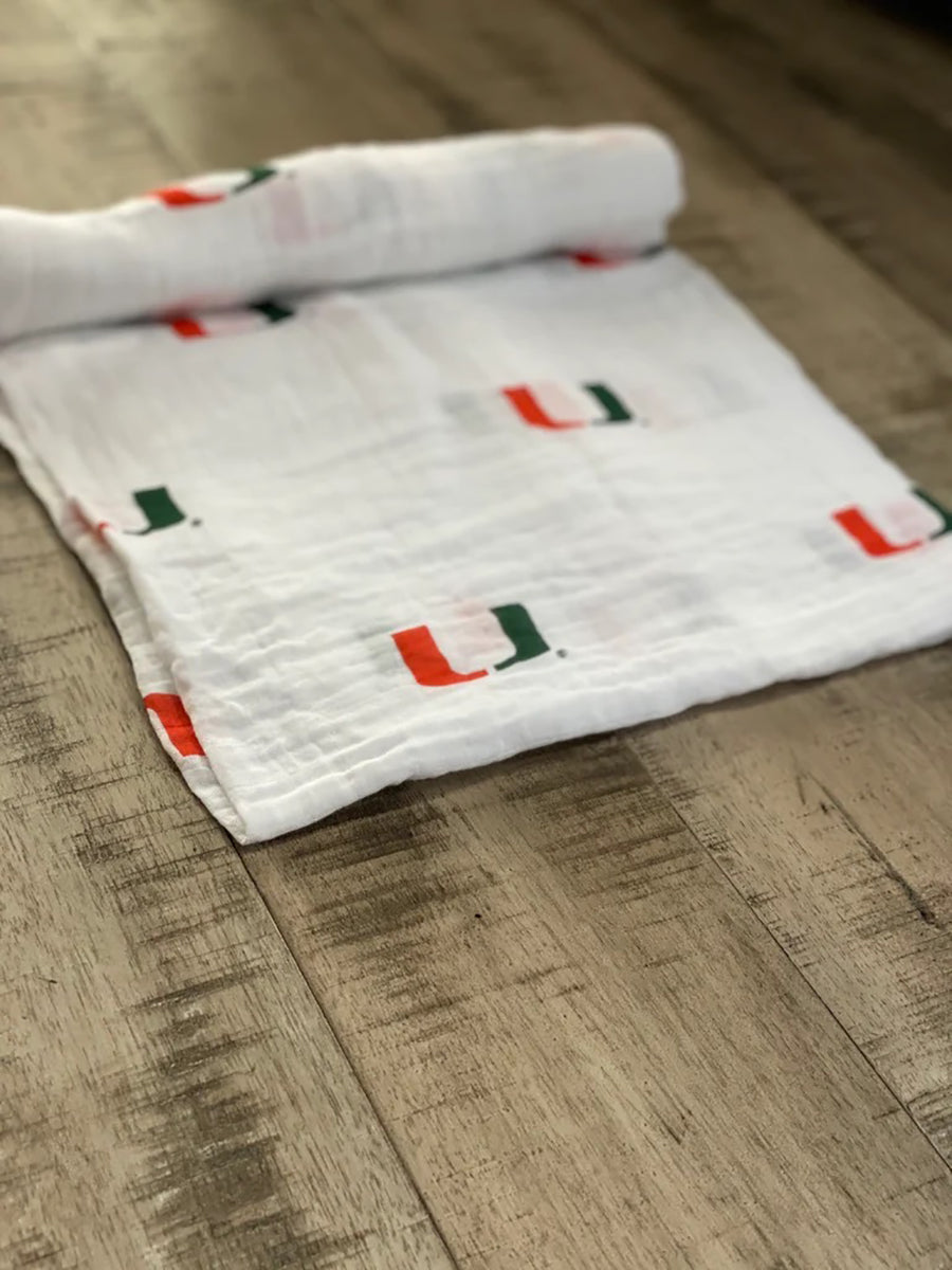 Three Little Anchors College Swaddle Blanket - Miami Hurricanes