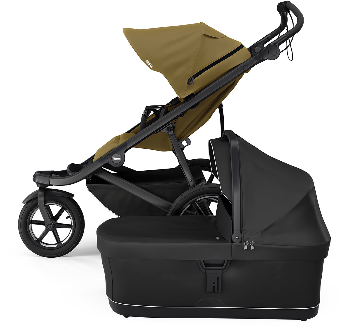 Thule Urban Glide 3 Single Jogging Stroller + Bassinet Bundle - Nutria Green / Black