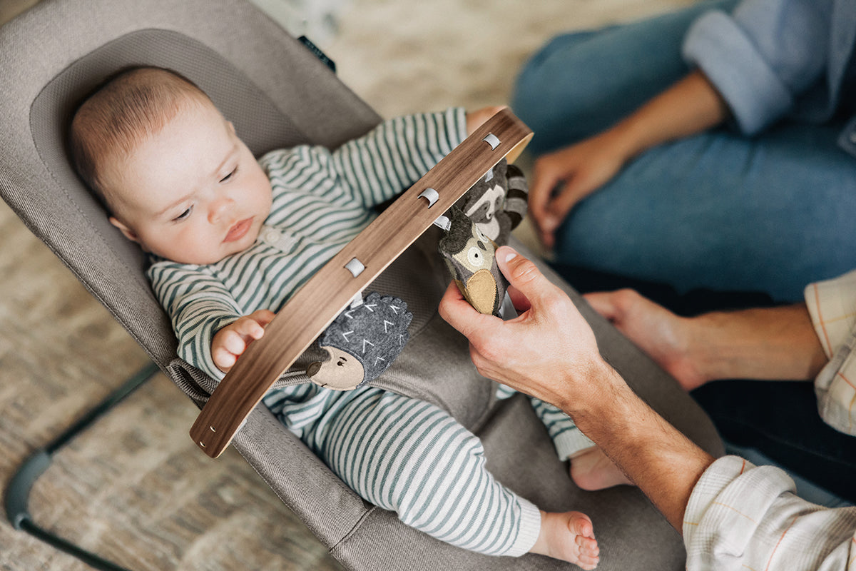 UPPAbaby Mira Bouncer Toy Bar - Forest Fun (Grey / Walnut Wood)