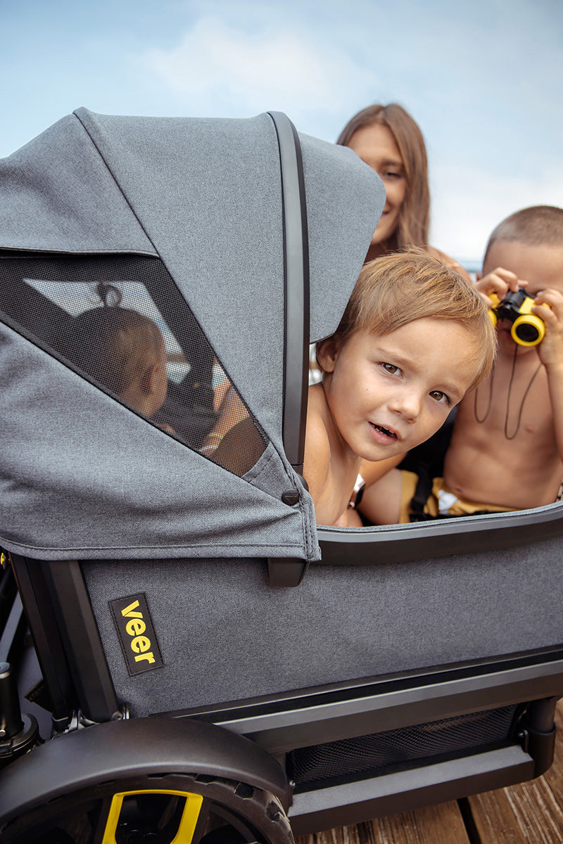 Veer Cruiser XL (4 Seater) Stroller Wagon + Canopy + Basket Bundle - Grey