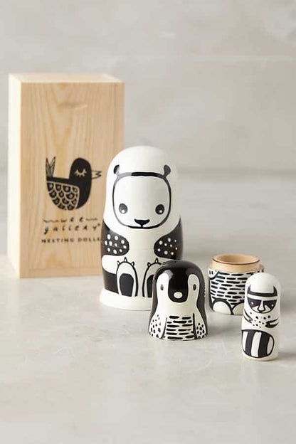 Wee Gallery Nesting Dolls - Black and White Animals