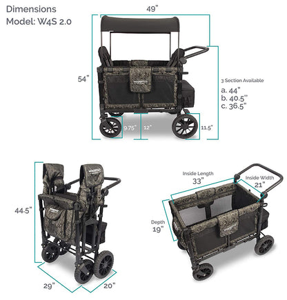 WonderFold W4 Luxe Multifunctional Quad (4 Seater) Stroller Wagon - Shadow Green Camo