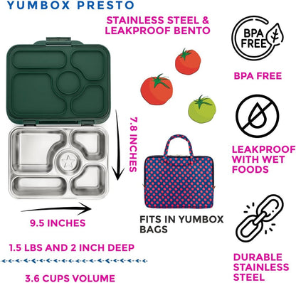 Yumbox Leakproof Bento Lunchbox, Presto Stainless Steel - Kale Green