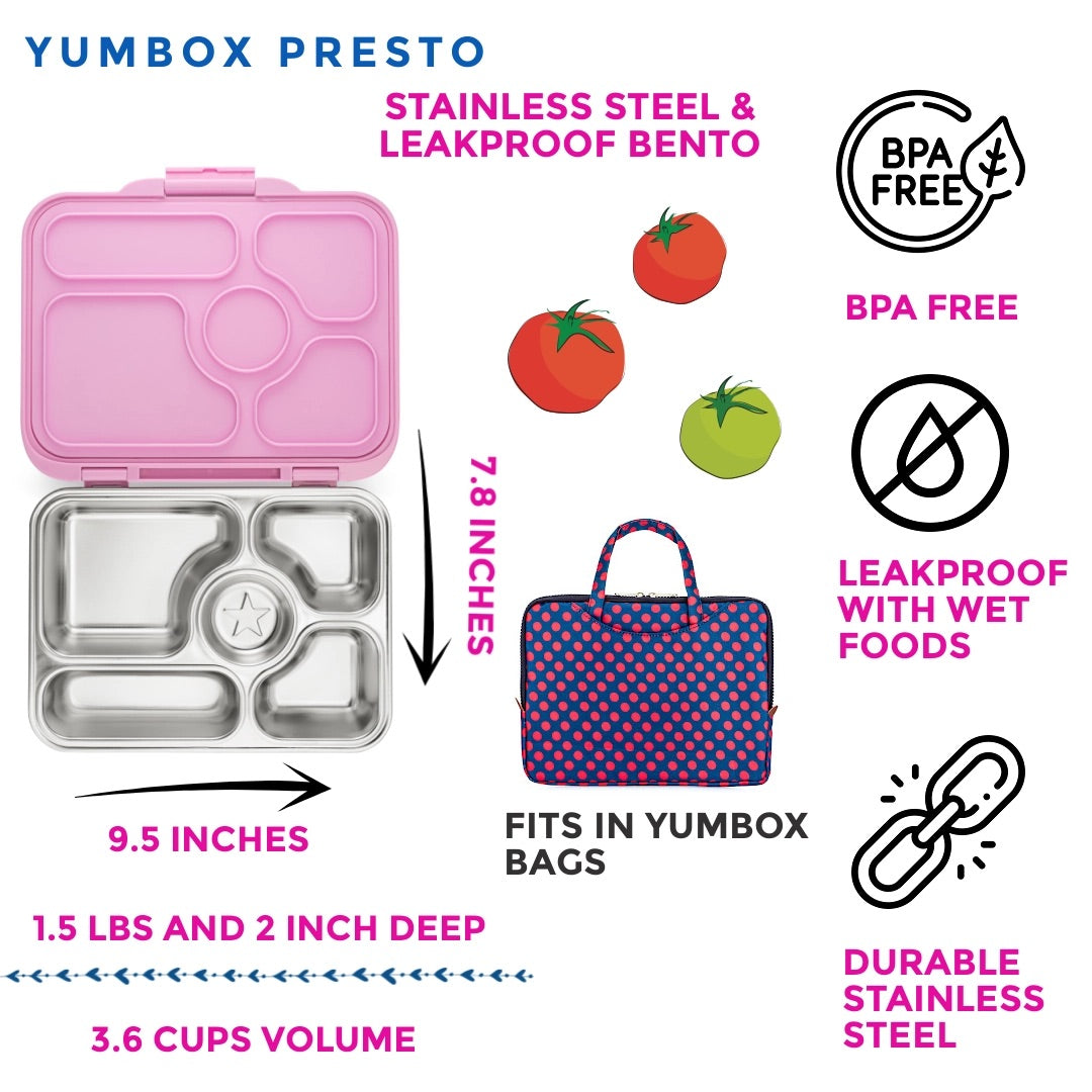 Yumbox Leakproof Bento Lunchbox, Presto Stainless Steel - Rose Pink