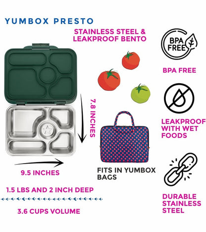 Yumbox Leakproof Bento Lunchbox, Presto Stainless Steel - Santa Fe Blue